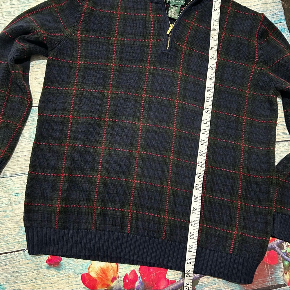 Lauren Ralph Lauren Men Sweater Blue Plaid 1/4 Zip Cotton Size L - Picture 8 of 8